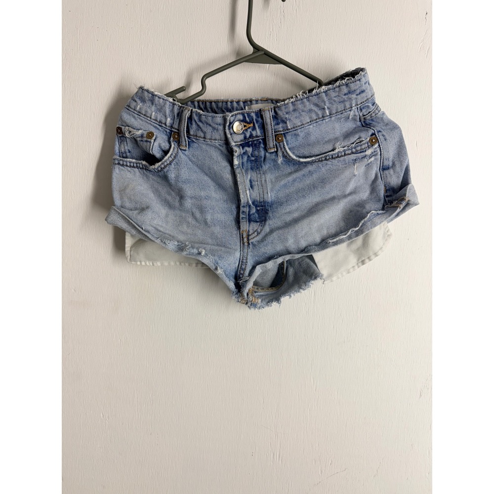 Zara Light Wash Distressed Denim Cut Off Shorts High Waisted Button Fly Size 4